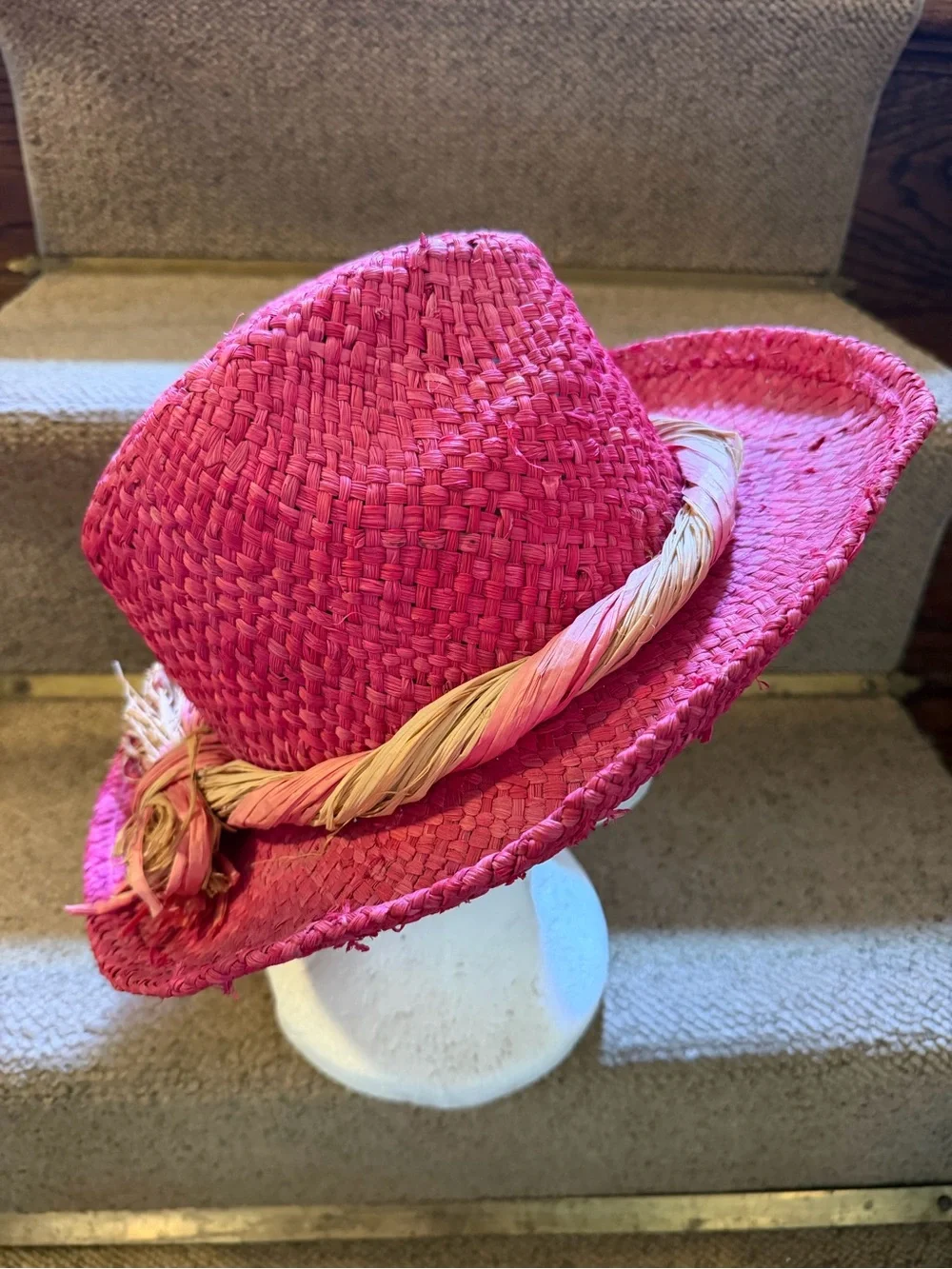 Betmar Women's Pink Straw Cowboy Style Sun Hat